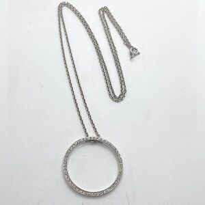 Vtg Tashi Sterling Silver Cz Circle Pendant & Chain /  1.2” Pendant 23” Chain